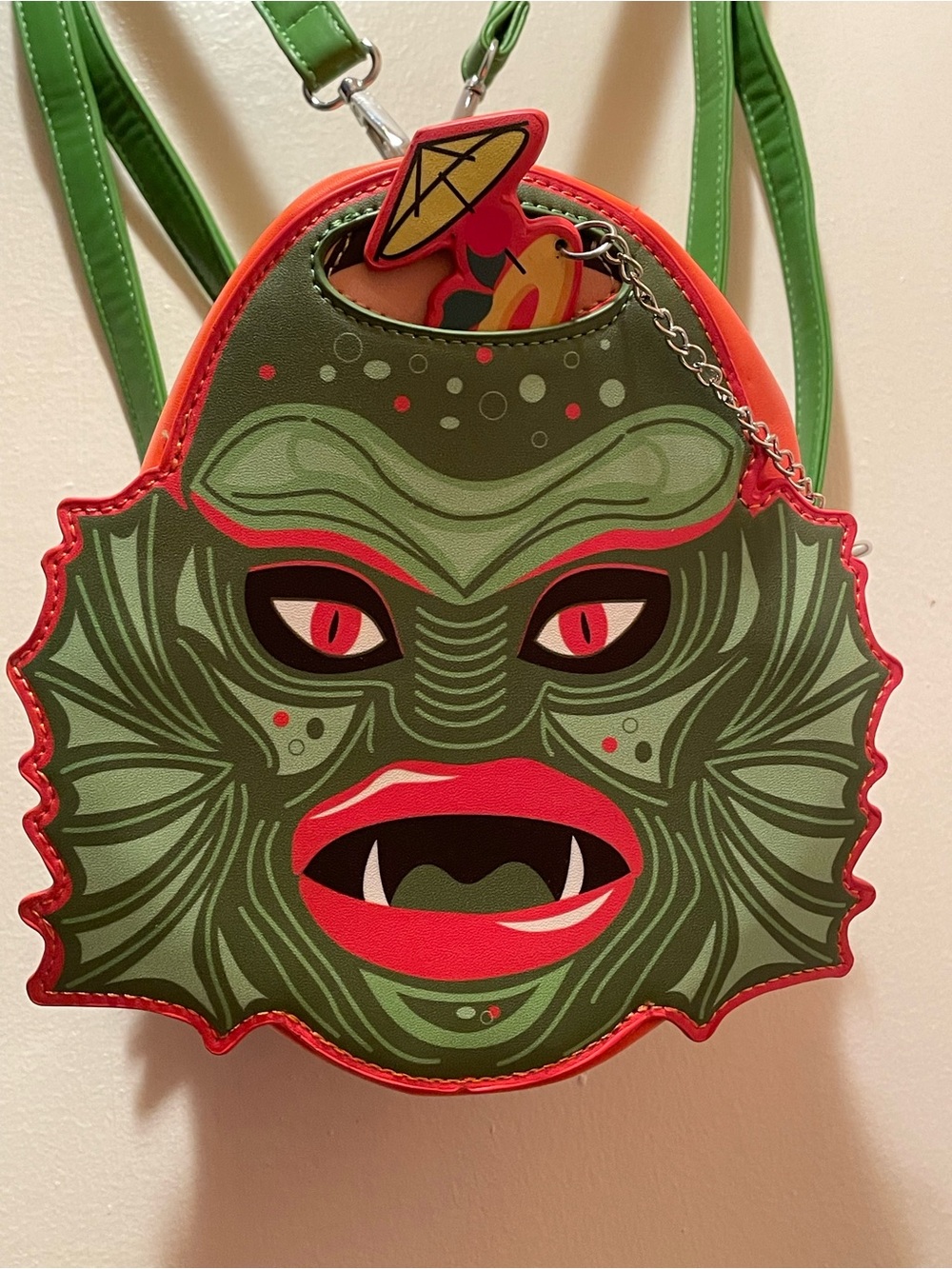 The Oblong Box Shop Swamp Creature Tiki Mug Backpack Crossbody Purse